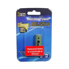 Maximal Power DB CAN NB9L 3.5V 870mA Lithium-Ion Rechargeable Replacement Battery for Cannon NB-9L