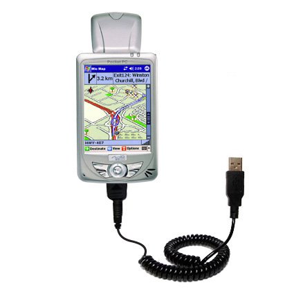 Coiled USB Cable for the Mio 3830 MiTAC with Power Hot Sync and Charge capabilities - uses Gomadic TipExchange Technology