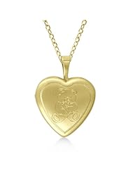 Teddy Bear Engraving Heart Shaped Pendant Necklace And Locket For Women 14K Yellow Gold Vermile