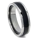 Black Tungsten Carbide Ribbed Edge Wedding Band Ring