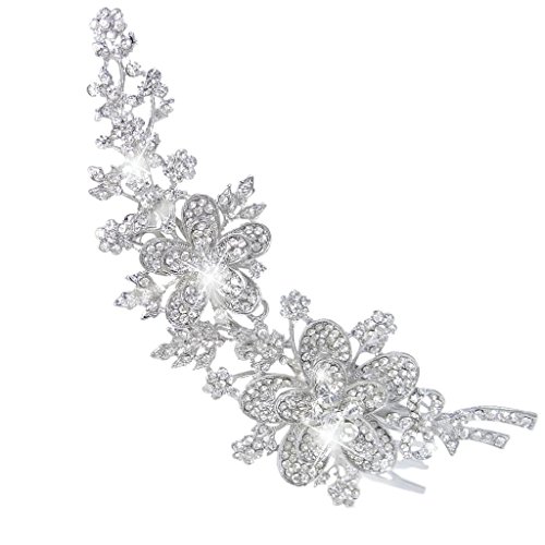 EVER FAITH 6 Inch Flower Leaf Bowknot Hair Comb Clear Austrian Crystal