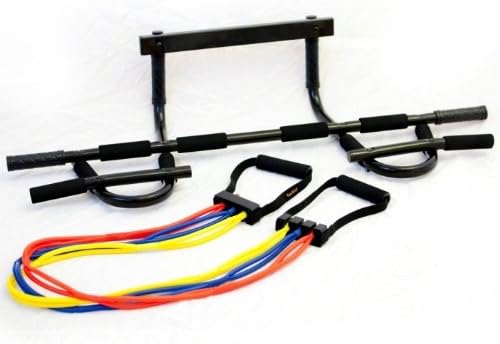 Lion Roar Fitness - Set of X-Safe Adjustable Patented (Twin-tubes) Resistance Band Set up to 45 LBS and Durable Pull Up Chin Up Bar. Best Value!
