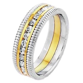 Unisex Two-Tone CZ Diamond Eternity Ring Band by 