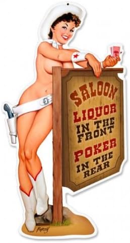 Cowgirl Saloon Pinup Girls Custom Metal Shape - Victory Vintage Signs