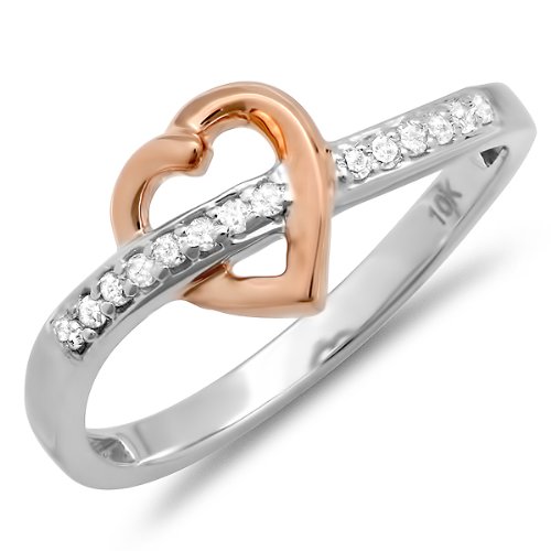 10k White Gold and Pink Gold Round Diamond Crossover Heart Two Tone Ladies Bridal Promise Engagement Ring 1/10 CT (0.10 cttw, G-H Color, I1-I2 Clarity) Cheap