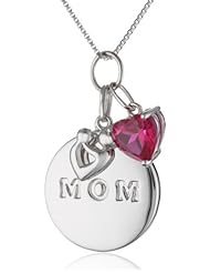 Sterling Silver Created Ruby "Mom" Pendant Necklace, 18"