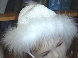 Bh6whtwht, Hand Crocheted White Chenille Baby Hat with Maribou.and Earflap