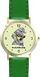 Dachshund-Shorthaired (SC) Dog - WATCHBUDDY&reg; DESIGNER DELUXE TWO-TONE THEME WATCH - Arabic Numbers-EMERALD ISLE STYLE - Light Green Dial with Green Leather Strap-Women's Size-Small