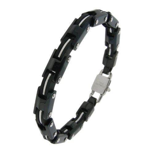 Stainless Steel Black Ionic Plating Link Bracelet, 8.25″