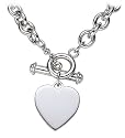 Sterling Silver Cable Link Necklace w/ Heart Tag, 16.5"