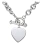 Sterling Silver Cable Link Necklace w/ Heart Tag, 16.5"