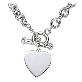 Sterling Silver Cable Link Necklace w/ Heart tag, 16.5" by Necklaces