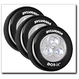 Sylvania Dot-It Self-Adhesive Bright White LED Light, Black, 3-PACK (33793-3)