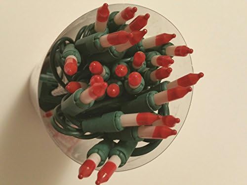 Set of 50 Red & White Peppermint Candy Cane Mini Christmas Lights - Green Wire
