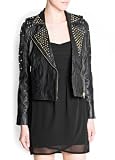 Mango Womens Studded Leather Biker Jacket