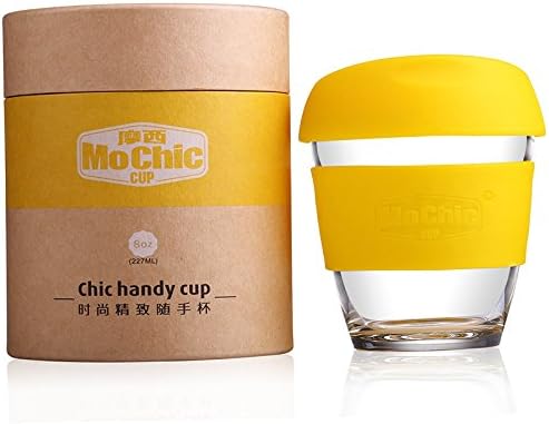ARCCI Mochic Glass Reusable Coffee Cup (8 Oz, Yellow)