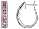 14k White Gold Diamond Earrings, w/ 0.61 Carat Brilliant Cut Diamonds & 0.91 Carat Brilliant Cut Pink Sapphire Stones, 13/16" (20mm)