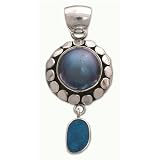 Pearl and opal pendant, 'Heavenly Blue Tear' 1" W 2" L