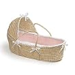 Hooded Moses Basket with Pink Waffle Bedding