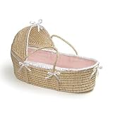 Hooded Moses Basket with Pink Waffle Bedding