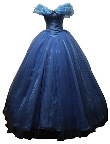 Blue Women's Cinderella Cosplay Dress Halloween Party Costumes Custom Made Adult