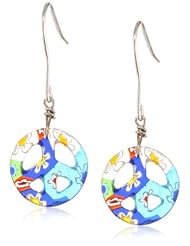 Sterling Silver French Wire with Hand -Blown Multi-Colored Glass Peace-Sign Earrings