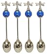 Decorative Dragonfly Cocktail Spoon Set of Four with Cobalt Blue Glass Bead