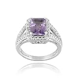 Sterling Silver 2.25ct Emerald-Cut Amethyst & Diamond Accent Ring