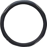 4117cnxACTL. SL160  Grey Leather w/ Clear Prima Bella Crystals on Black Stripe Car Truck SUV Steering Wheel Cover   Universal