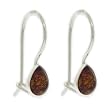 Classic Amber Sterling Silver and Tear Shaped Cognac Amber Drop Earrings with Fixed Hook and Safety Catch
