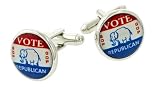 Silver plated Vote Republican political or politics cufflinks with presentation box. Made in the U.S.A