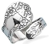 Sterling Silver, Floral Spoon Ring Oxidized- Adjustable Size