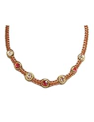 Van Galz Handcrafted Antiqued Brass Finish Padparadscha Pink and Champagne Swarovski Crystal Metallic Leather Cord Choker Necklace