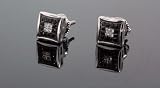.925 Sterling Silver White Square White & Black Onyx Crystal Micro Pave Unisex Mens Stud Earrings