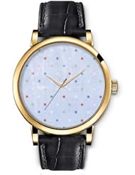 SPRAWL Aanalog Fashion Series Gold Ladies Watches of Genuine Black Leather Strap,Unique Wrist Watch for Women Girls Designed with Colored dots