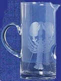 Individually Hand Etched Glass Lobster Cocktail Pitcher 8"H 48 oz