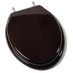 Comfort Seats C1B1E-18BN Designer Solid Wood Toilet Seat with PVD Brushed Nickel Hinges, Elongated, Dark Brown