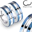 316L Stainless Steel Two Tone "Hinged Snap" Huggie Earrings with Blue IP Edges - 14mm Length, 4mm Width - Sold as a Pair