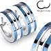 316L Stainless Steel Two Tone "Hinged Snap" Huggie Earrings with Blue IP Edges - 14mm Length, 4mm Width - Sold as a Pair