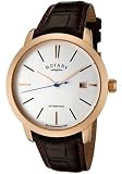 ROTARY Watches:Men's Kensington Automatic Silver Dial Dark Brown Leather