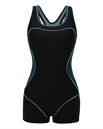 ReliBeauty Womens Boy-Leg One Piece Swimsuit (6-8, Black-2)