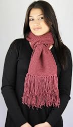 Handmade 75% Alpaca Natural Fiber Scarf - Artisan Knit in Cinnamon Pink (100% Knitted By Hand/long Size)