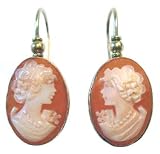 Master Carved French Wire Carnelian Conch Shell 14k Gold Cameo Earrings