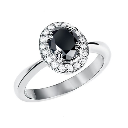 14k White Gold Engagement Band Oval Black with Accent Round White Diamond Ring (1 3/4 ctw, Black Color, SI2 I1 Clarity) 4117zPFV1HL 14k White Gold Engagement Band Oval Black with Accent Round White Diamond Ring (1 3/4 ctw, Black Color, SI2 I1 Clarity)