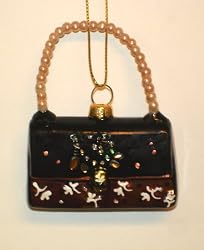 Fashion Avenue Black Glass & Pearl Stylish Lady Purse Handbag Christmas Ornament