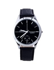 HACBIWA Unisex Mens Womens Bunsiness Casual Leatheroid Quartz Wrist Watch Black