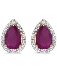 14k Yellow Gold Pear Ruby And Diamond Earrings