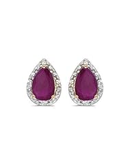 14K Yellow Gold Pear Ruby and Diamond Earrings (1 1/2ct tgw)