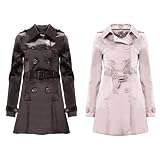 New Womens Shine Silk Satin Mid Length Double Breasted Ladies Lined Classic Belted Mac Coat Size 8-14