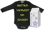 Better Version Of Daddy Long Sleeve Babygrow / Bodysuit Sizes 0M Upto 18M WHITE/BLACK + in funky Milk Carton